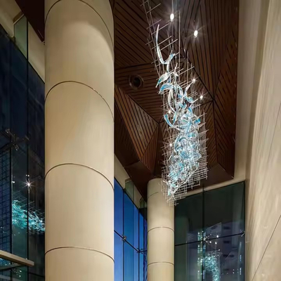 Non-Standard Custom Hotel Project Light Sales Department Banquet Hall Glazed Grid Led Large Chandelier Wedding Hall Hanging Line Light