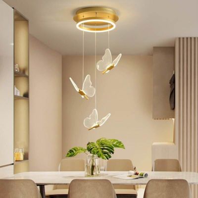 Modern Stairs Chandelier Acrylic Butterfly Shape Duplex Living Room Dining Room LED Stairs Light Pendant Hanging Lamp