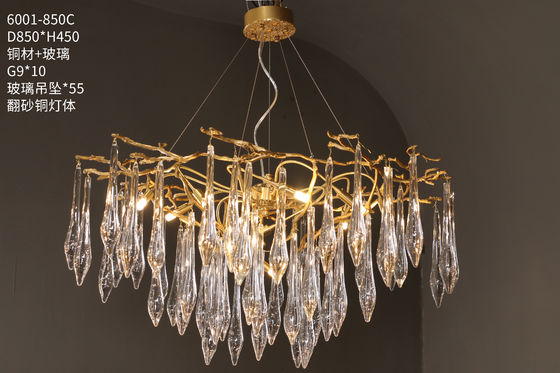 Post-modern Luxury Copper Tree Branch Crystal Lamp Art Dining Line Hanging Lamp