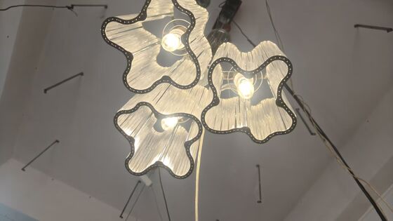 Modern Classic Simple White LED Light Flower Shape Metal Frame Hanging Crystal Chandelier for Wedding Hall Decor Ceiling Grid