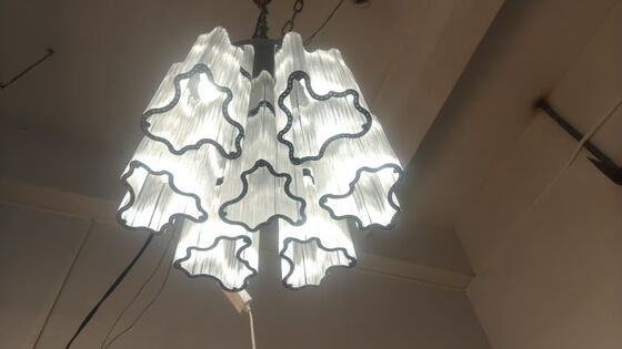 Modern Classic Simple White LED Light Flower Shape Metal Frame Hanging Crystal Chandelier for Wedding Hall Decor Ceiling Grid