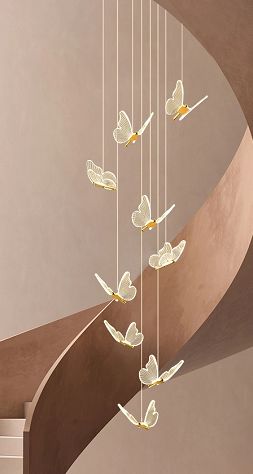 Modern Stairs Chandelier Acrylic Butterfly Shape Duplex Living Room Dining Room LED Stairs Light Pendant Hanging Lamp