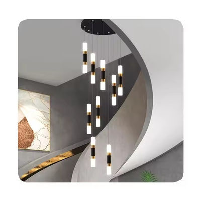 室内 リビング 階段 暗くなる アルミ アクリル LED ライト付き モダンな高天井 チェンデリア