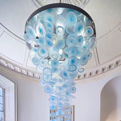 室内 天井 青い蓮葉 装飾 階段 プロジェクト 現代の LED チェンデリア 5 年 メンテナンス