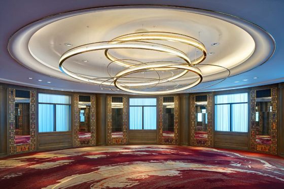 LED光源 アート ガラス アイアン アルミ 現代のホテル ロビー バンケット オーダーメイド 大型円形 金属リング ガラスドロップライト