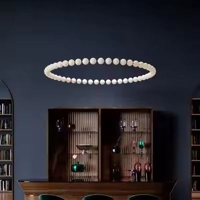 モダン ゴールデン チェンデリア 家装 寝室 リビング LED リング ガラス パール 吊り灯