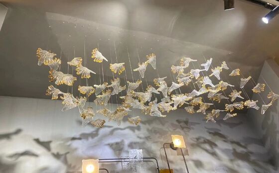 オーダーメイド ホテル ロビー 装飾 ガラス ペンダント ライト モダン LED 天井 チェンダリア 照明 金葉 アクセサリー