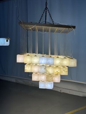 モダン天然大理石シャンデリア ラグジュアリー 天然スペイン風ヴィラ リビングルームランプ ポスト レストラン アラバスターペンダントランプ