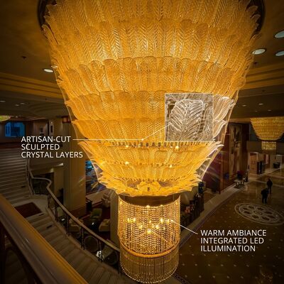 Customized Luxury Hotel Lobby Multi-Tier Crystal Large Chandelier Gold Finish Grand Entrance Lighting